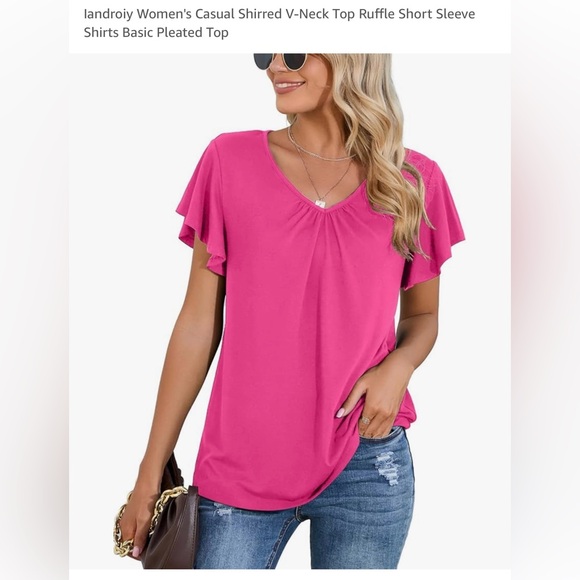 Landroiy Women’s Short Sleeve Top. Shirred Detail. New and Never Worn. Size XXL. - Picture 1 of 7